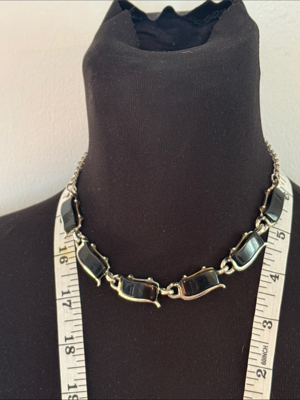 Vintage Black Link Necklace with Silver Accents